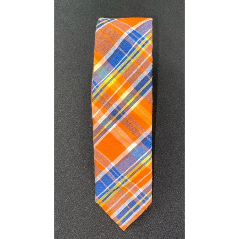 Original Penguin Blue/Orange Plaid Tie Necktie Cotton 58